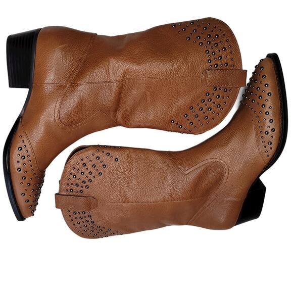 Botkier Tammy Western Cowgirl Glam Studded Leather Boot, Color Nut, Size 9 - Picture 7 of 11